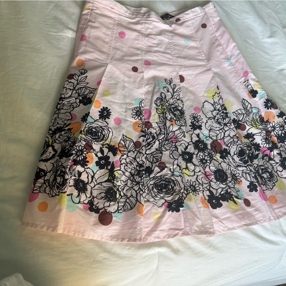 Ellen Tracy Pink Circle & Floral Skater Skirt